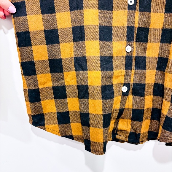 Yellow & brown plaid flannel shirt | Cozy button-down | Medium - Picture 6 of 7